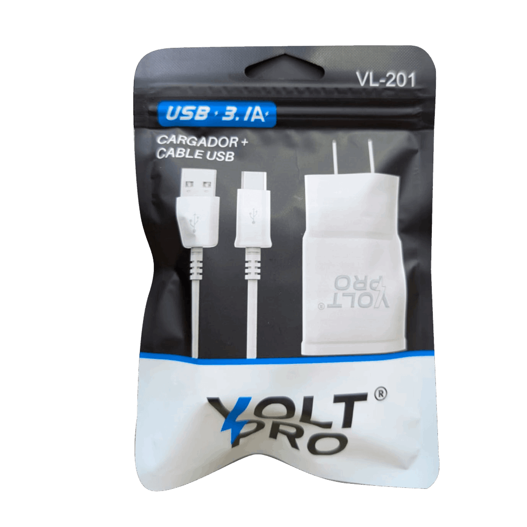 Cargador Voltpro VL-201 USB 3.1A con Cable USB Tipo C