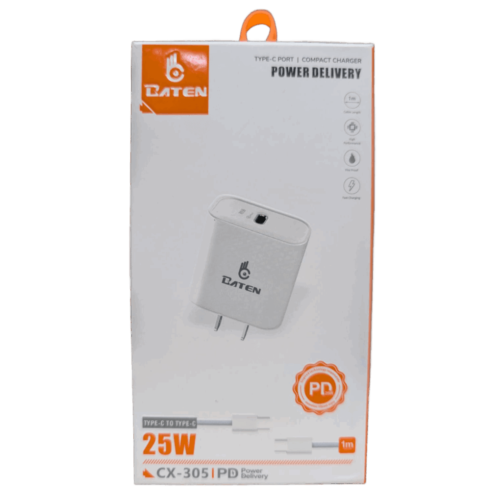 Cargador Baten CX-305 PD 25W USB-C con Cable Tipo C a Tipo C