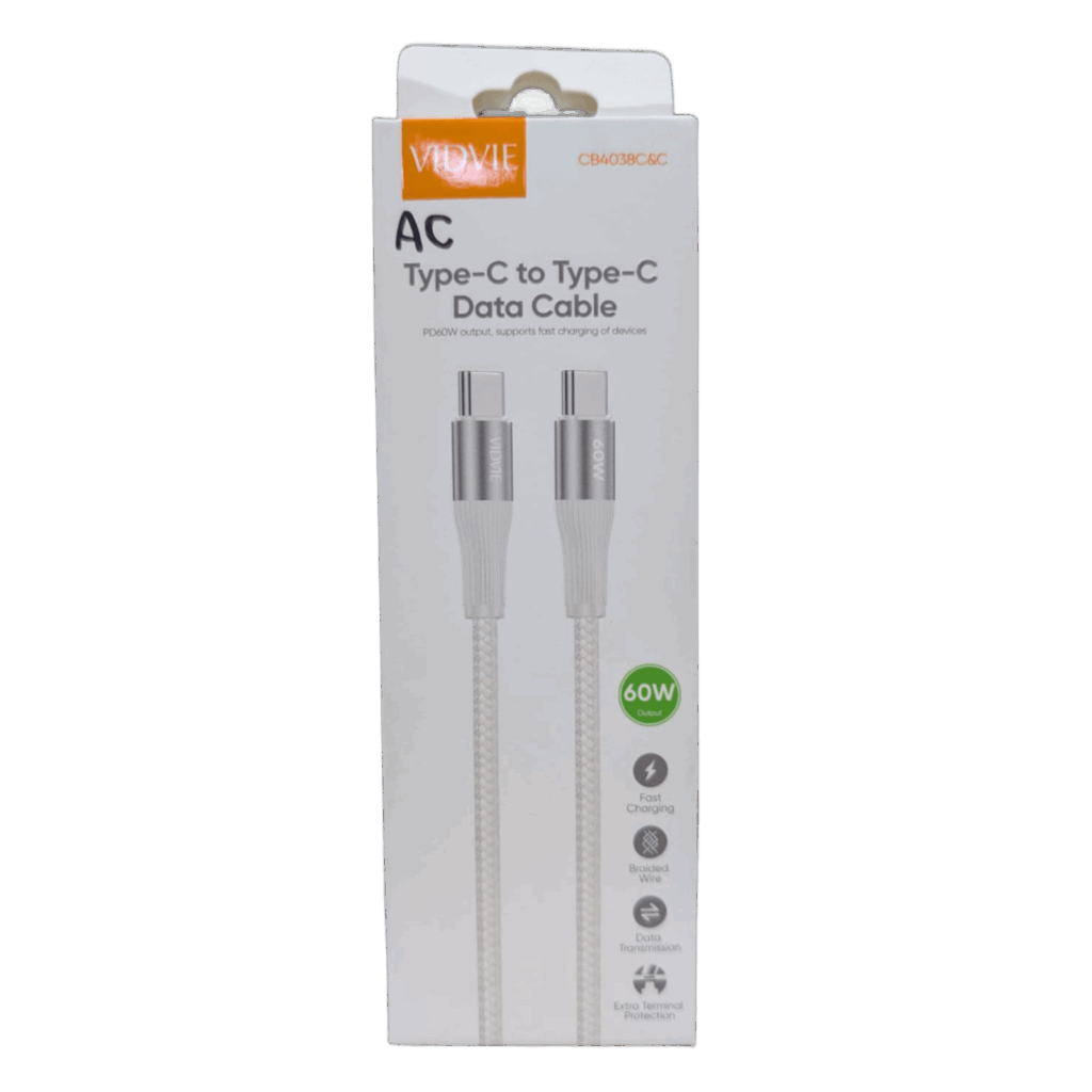 Cable Vidvie CB4038C&C Type-C a Type-C 60W Carga Rapida